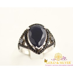 Серебряное кольцо 925 проба. Женское кольцо Блеск Парижа с Сапфиром 1675/9р1